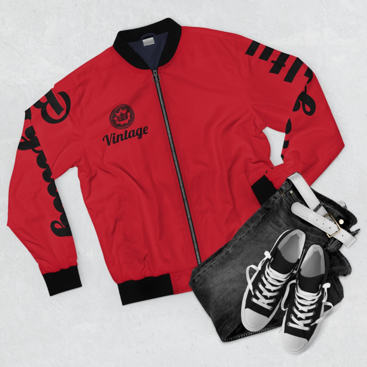 Men's Vintage LLTK AOP Red Bomber Jacket