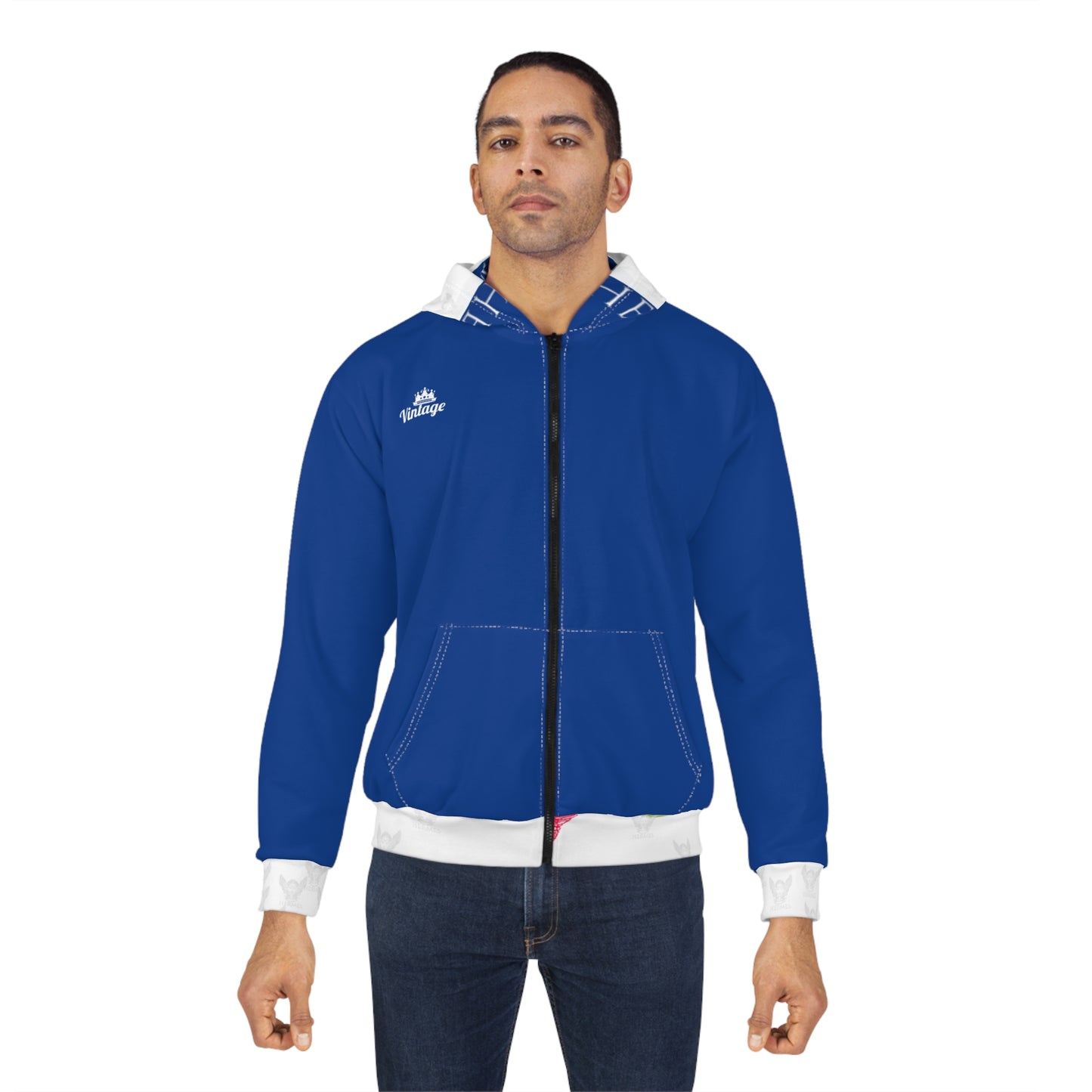 Vintage Blue/ White L.O.H. Art Lust Hermes Unisex Zip Hoodie (AOP)