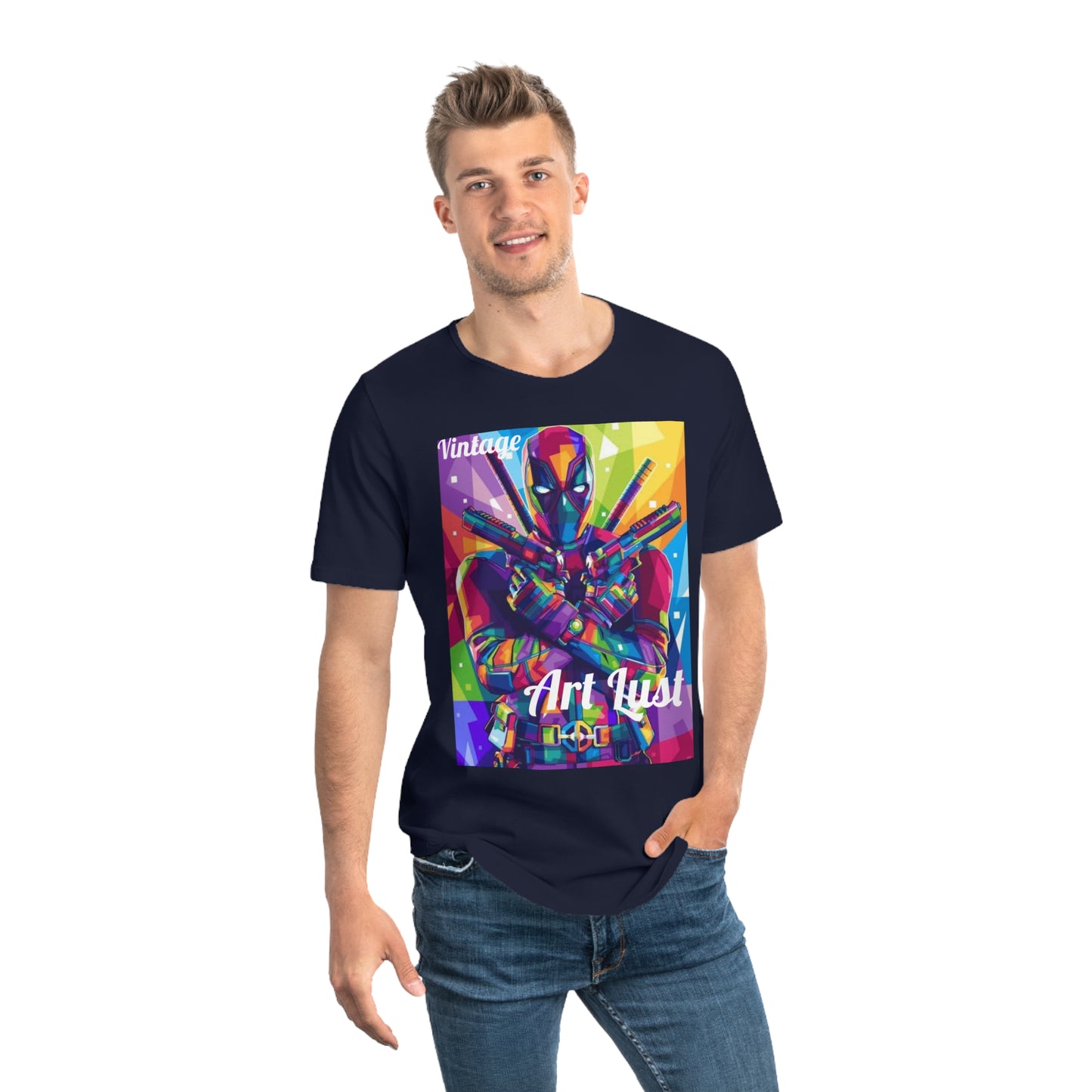 Men's Vintage Deadpool Art Lust Jersey Curved Hem Tee