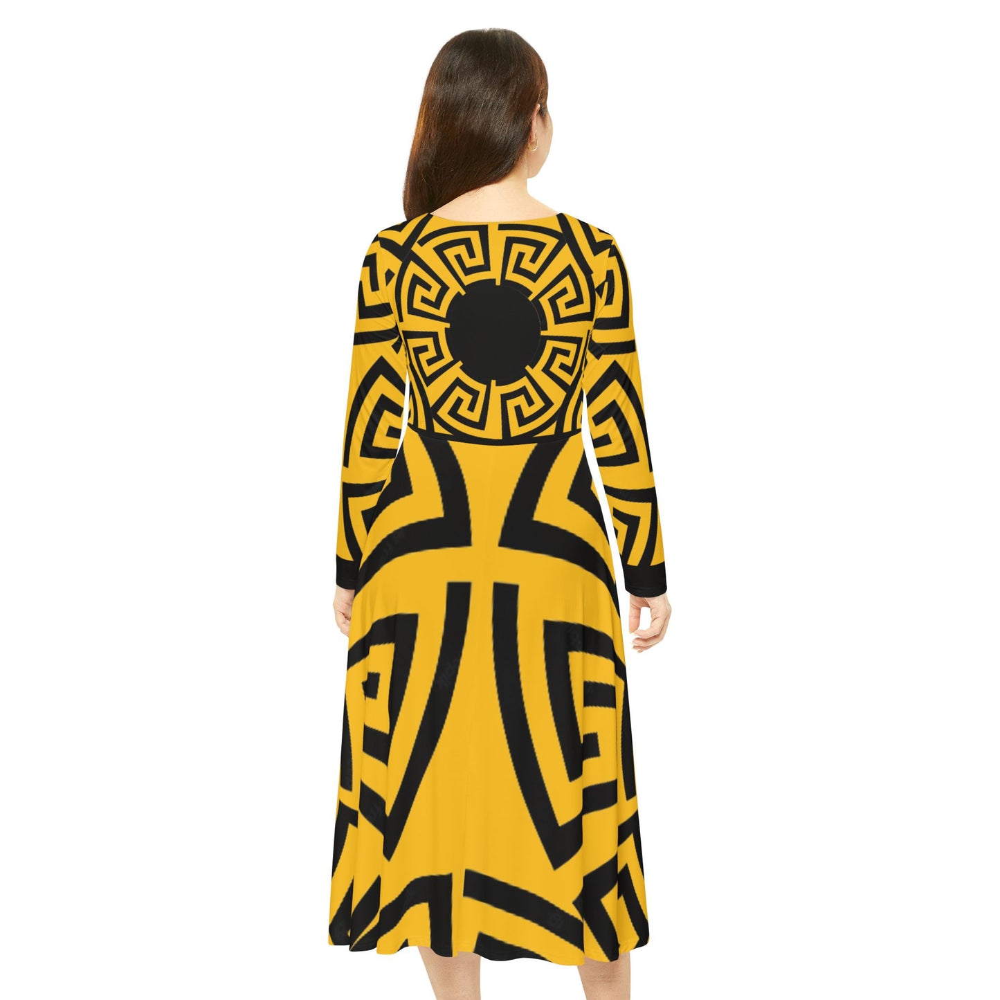 Women's Yellow/Black Greek Pattern Art Lust Dance Dress (AOP)