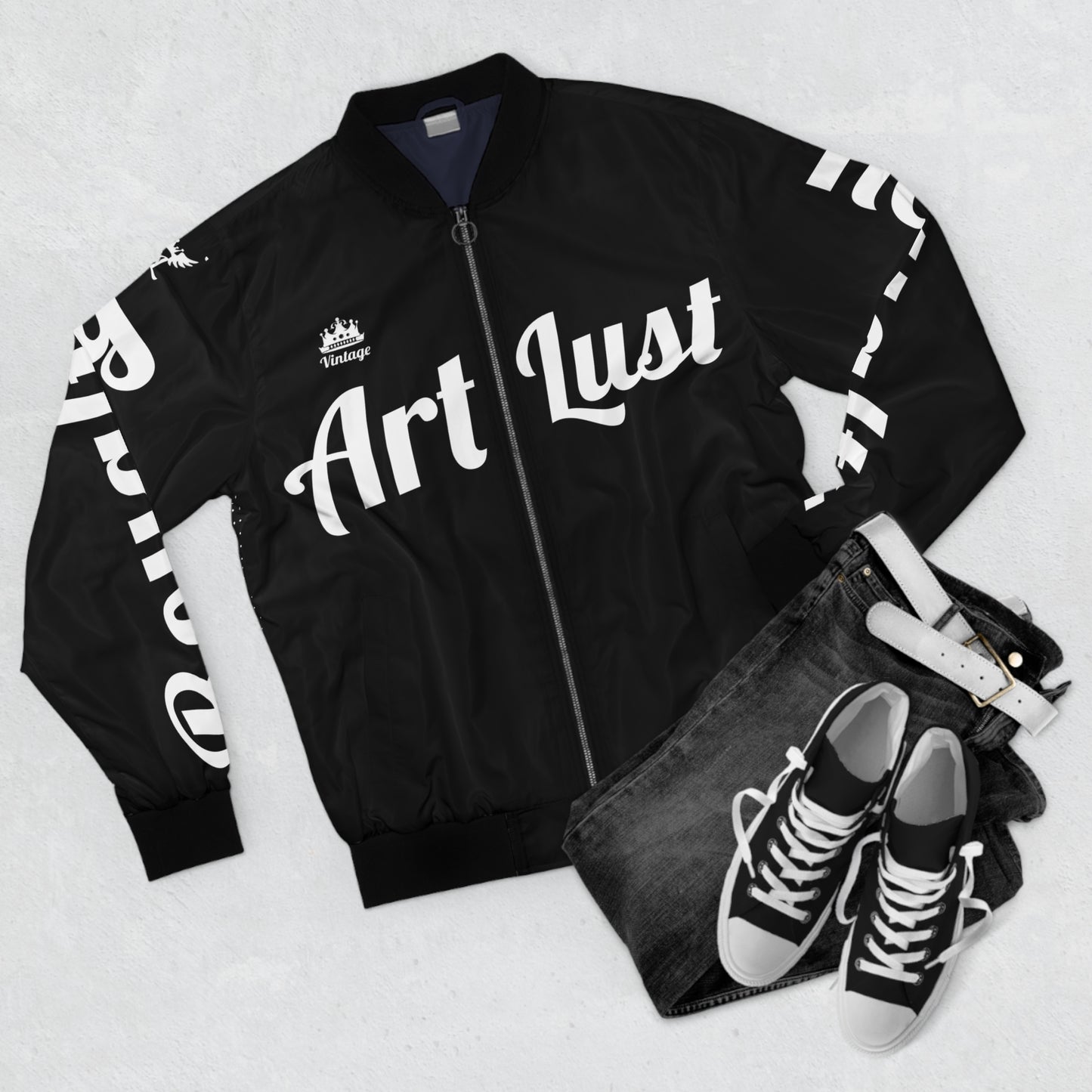 Men's Black/White T.O.K. Bomber Jacket (AOP)