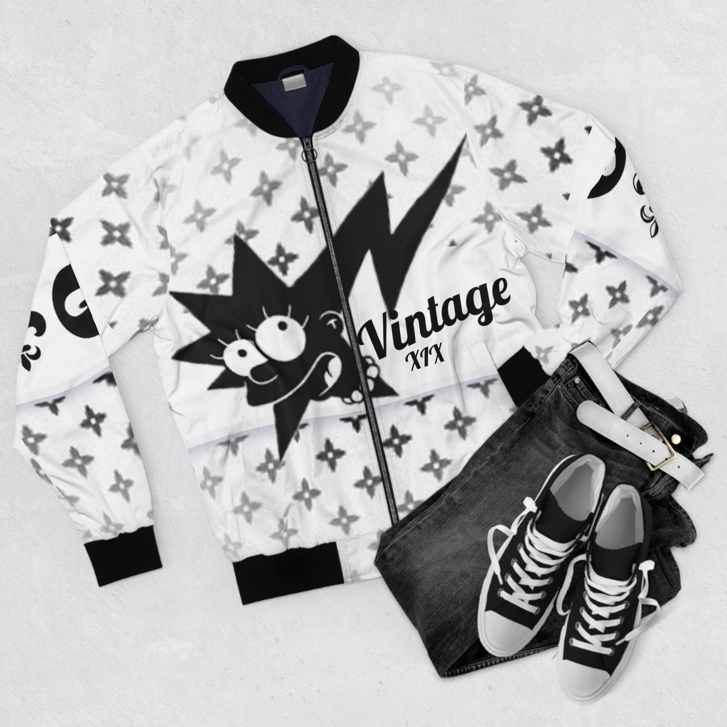 Men's Black on White Art Lust Lisa Bomber Jacket (AOP)