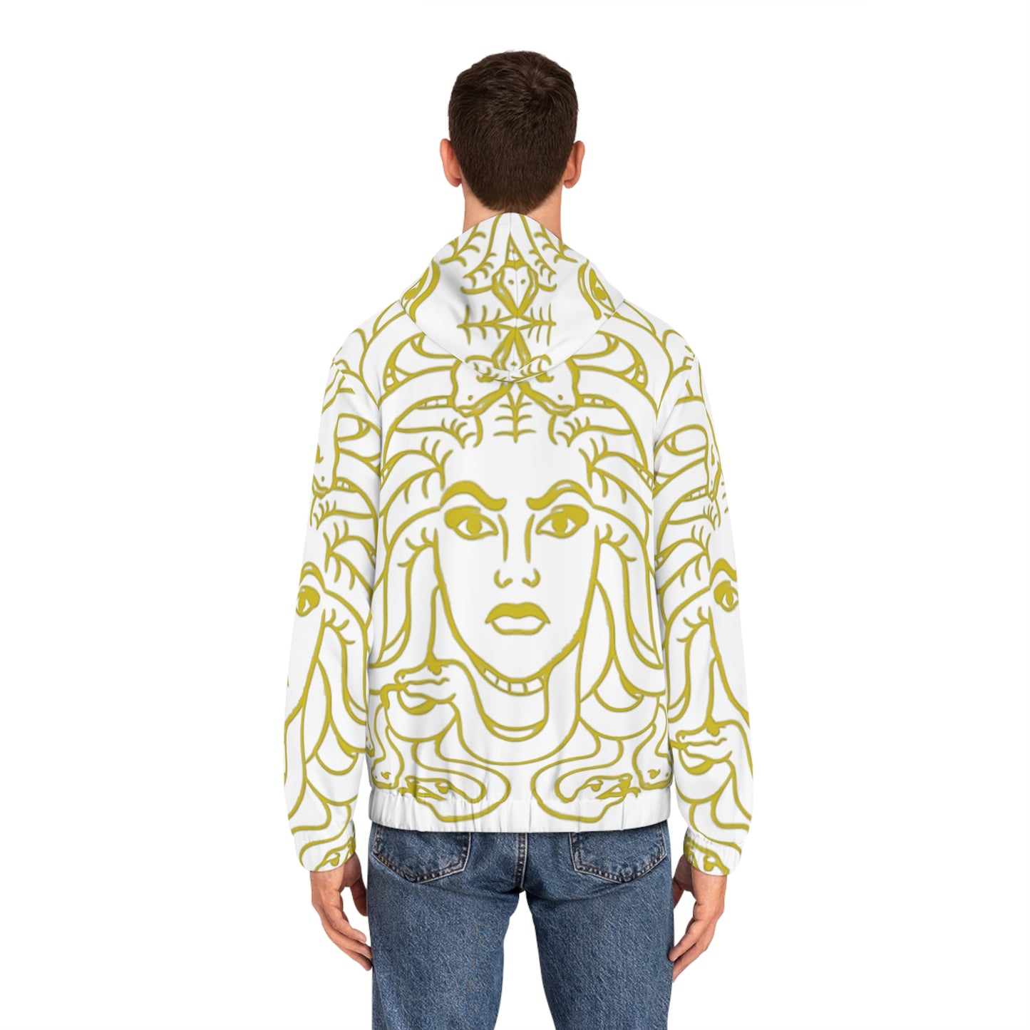 Men's Gold White Madusa Full-Zip Hoodie (AOP)