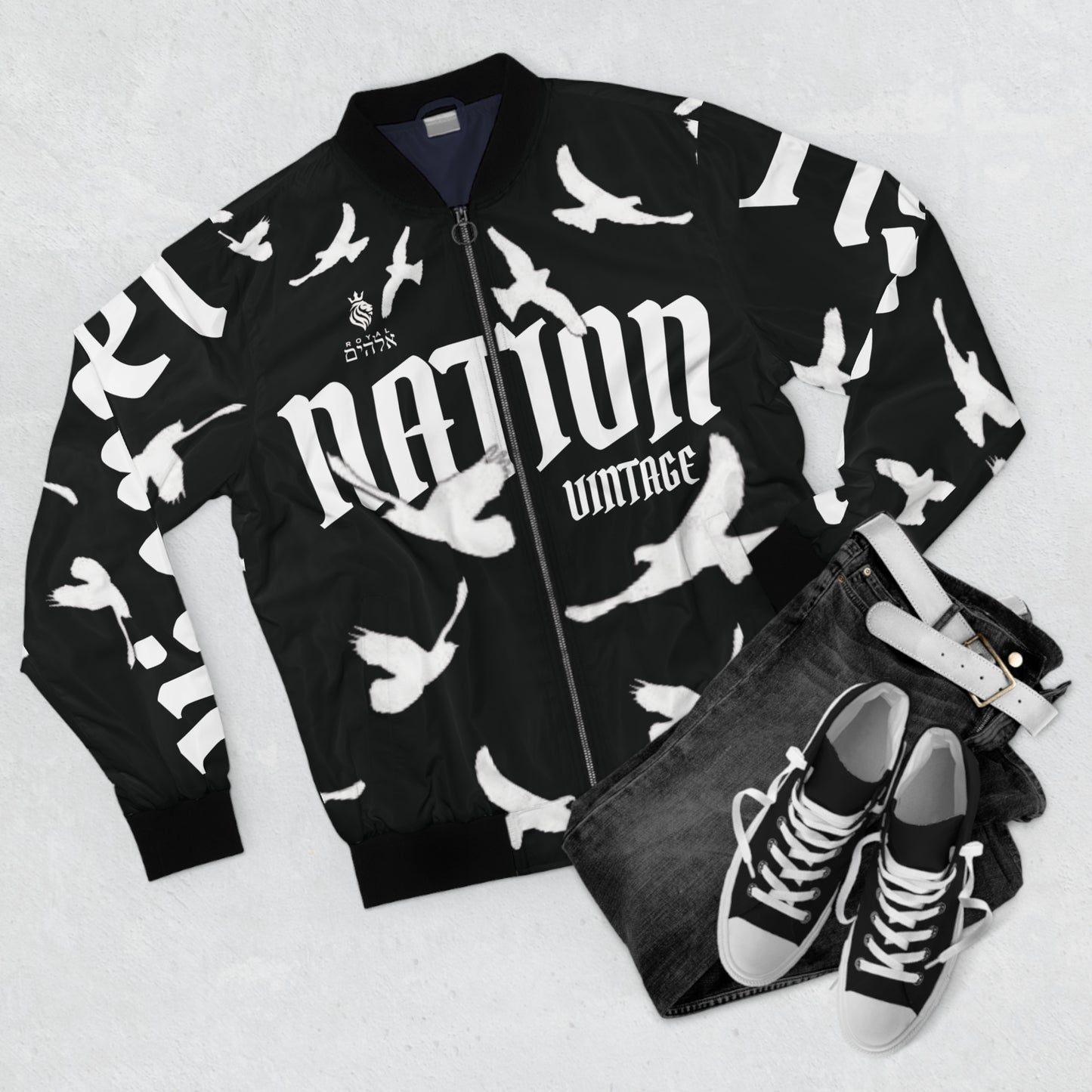 Men's White/Black K.O.K. Bomber Jacket
