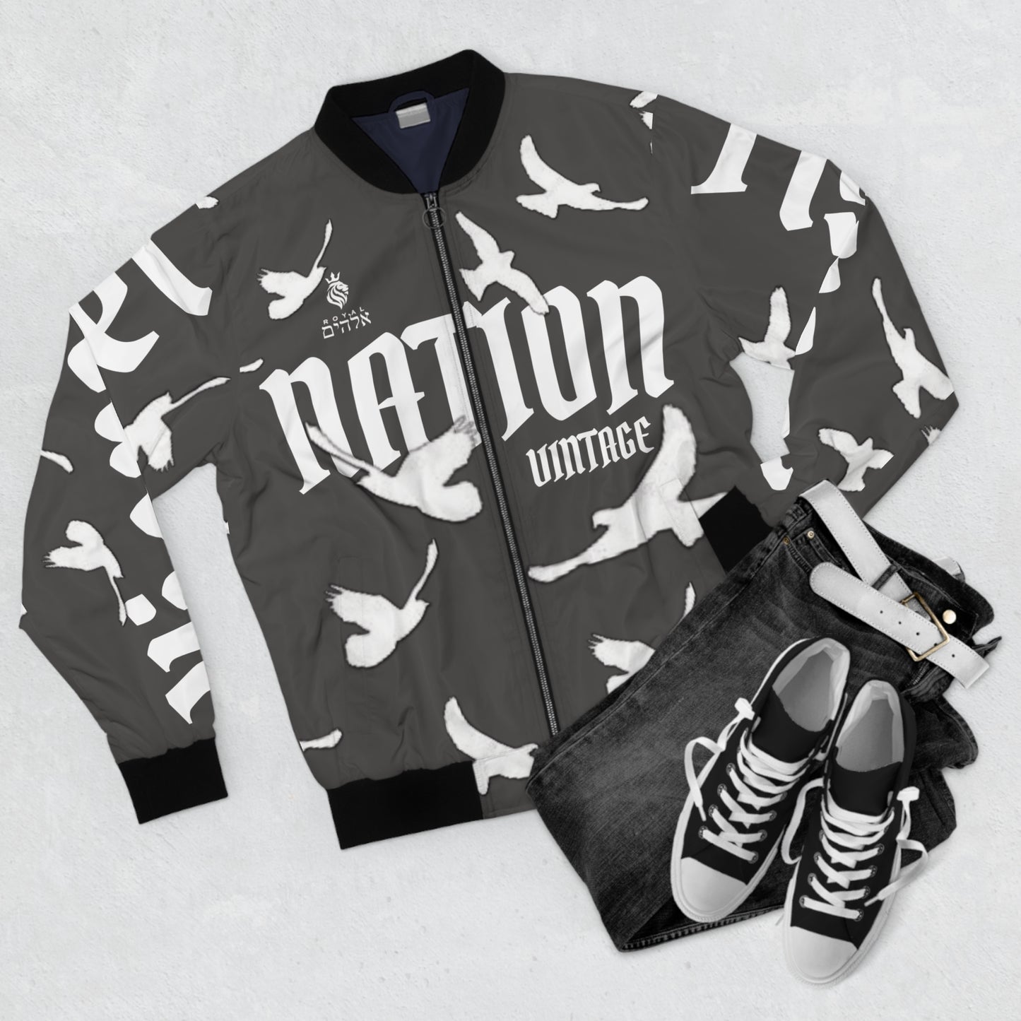 Men's Dark Grey/White K.O.K. Bomber Jacket