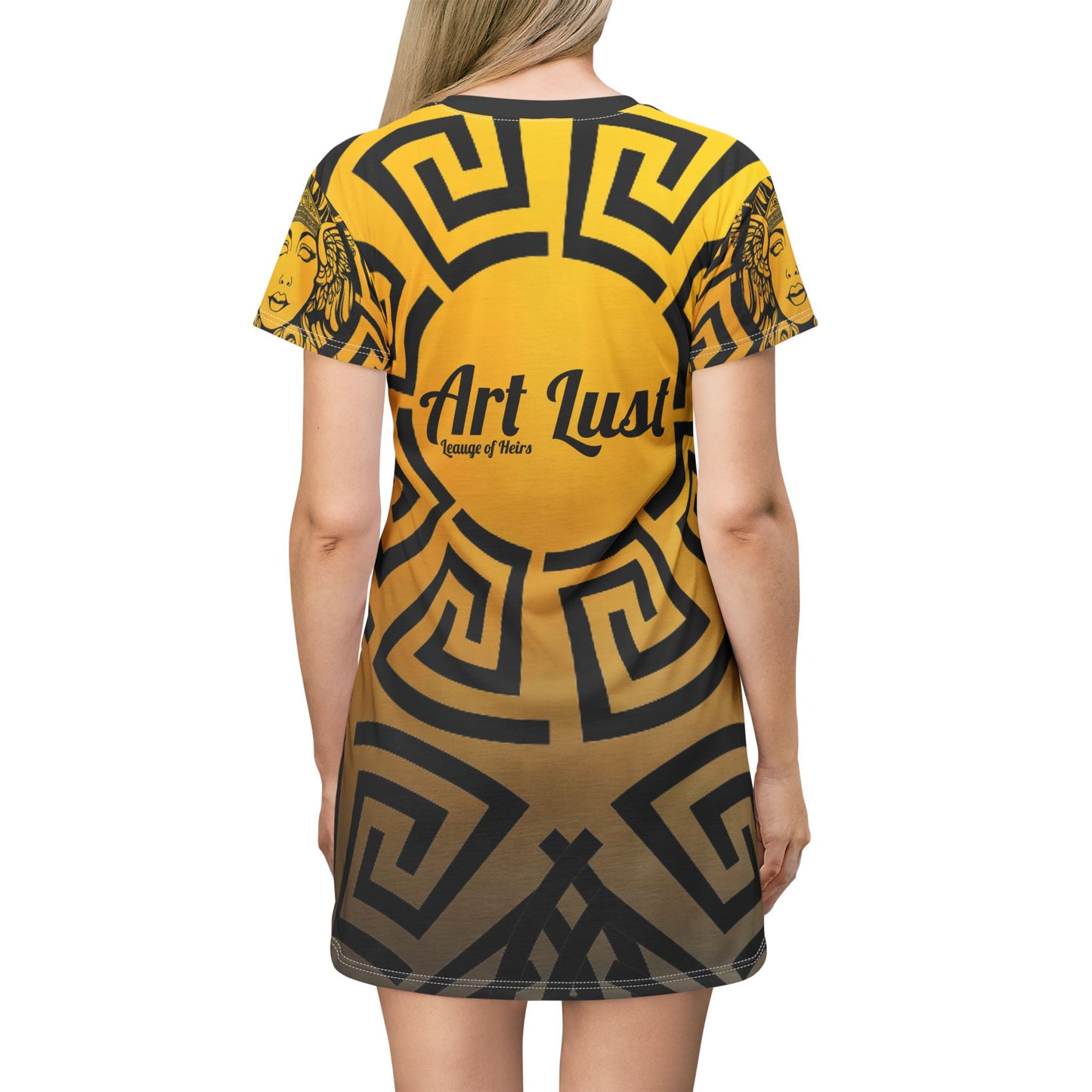 Yellow/Grey Gradient Madusa Leauge of Heirs Art Lust T-Shirt Dress (AOP)