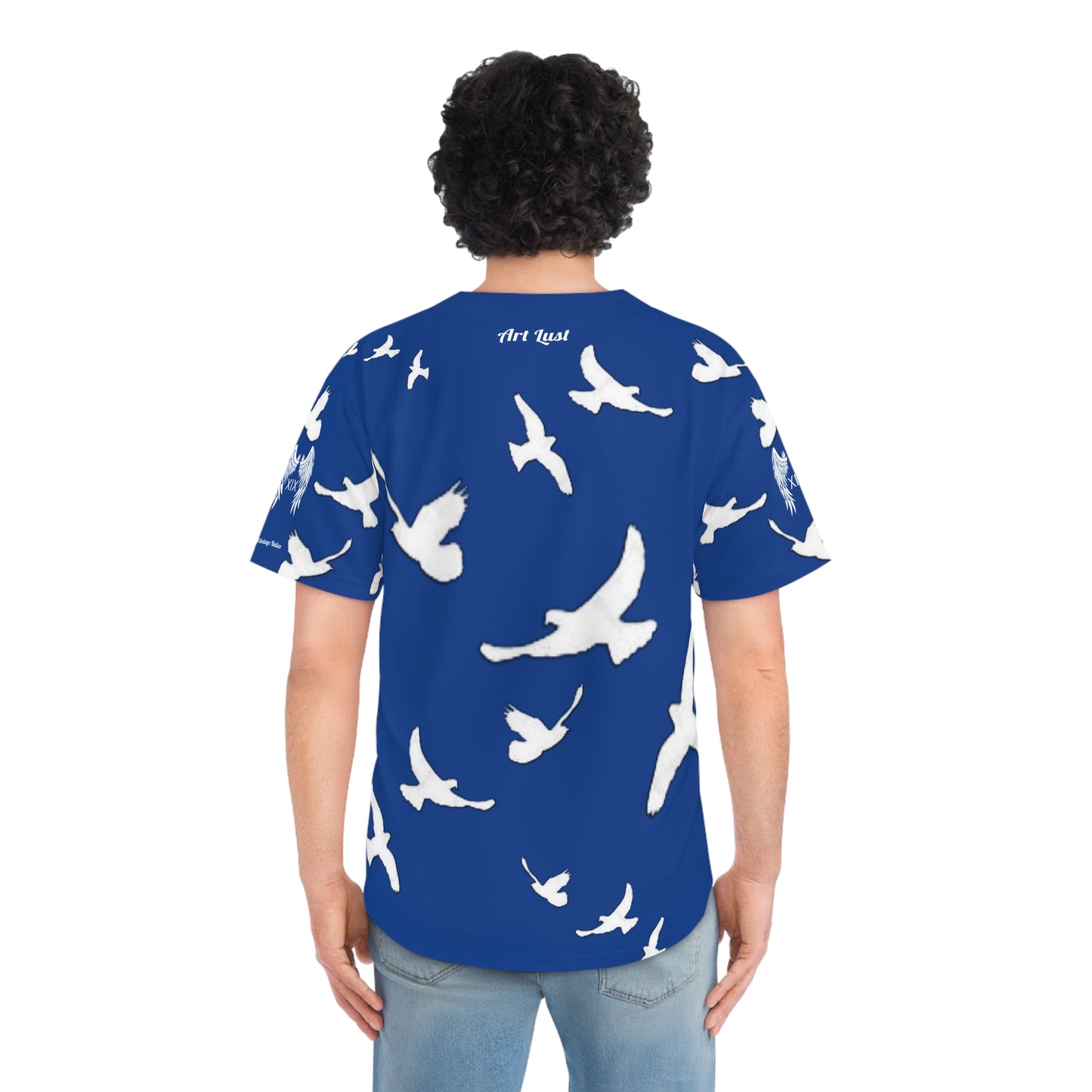Men's Blue/White Vintage Art Lust Dove's Above Baseball Jersey