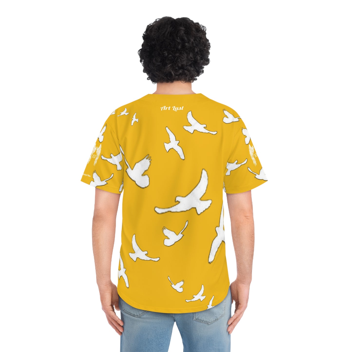 Men's Yellow/White Vintage Art Lust Dove's Above Baseball Jersey