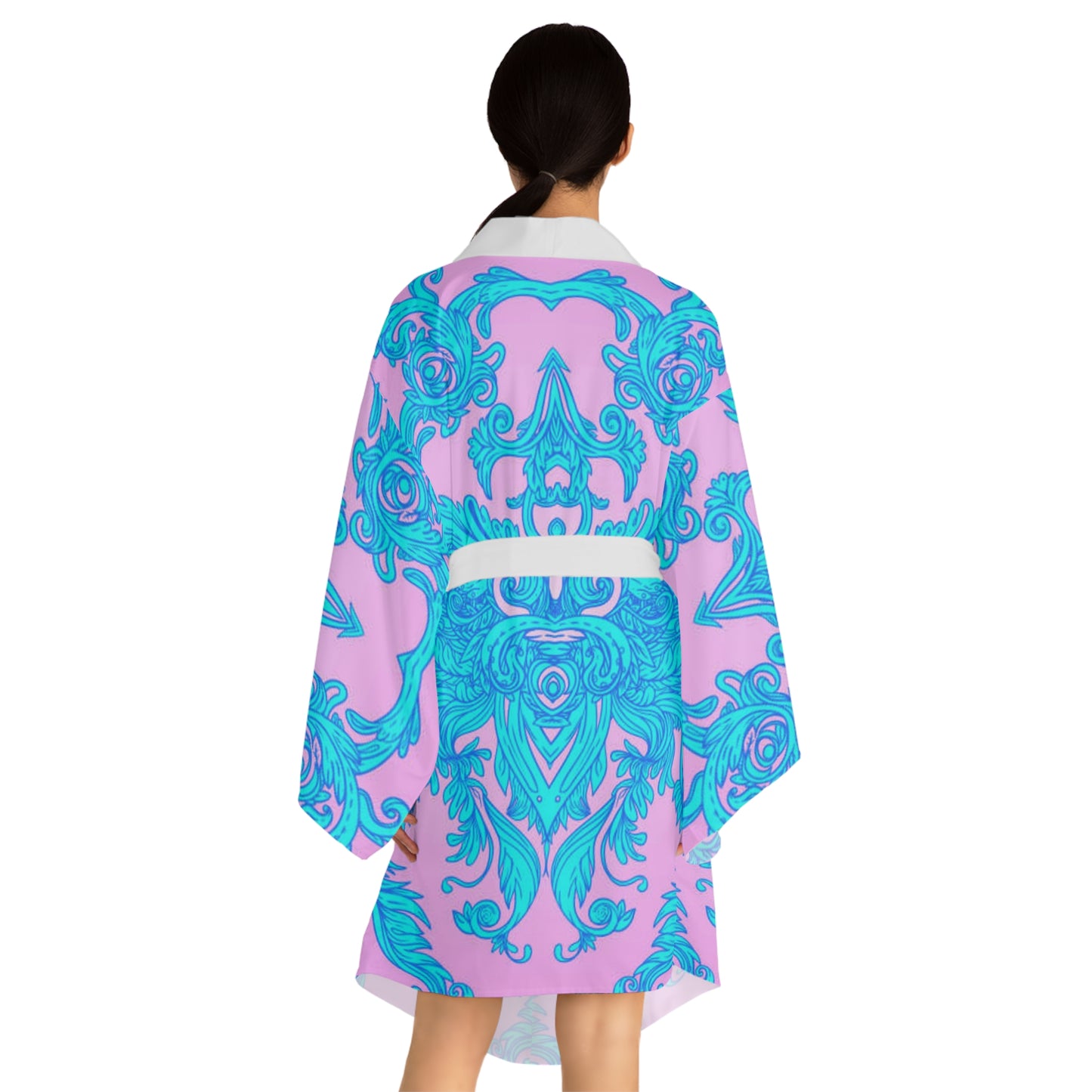 Vibrant Boho Long Sleeve Kimono Robe | Cute Pink & Blue Design