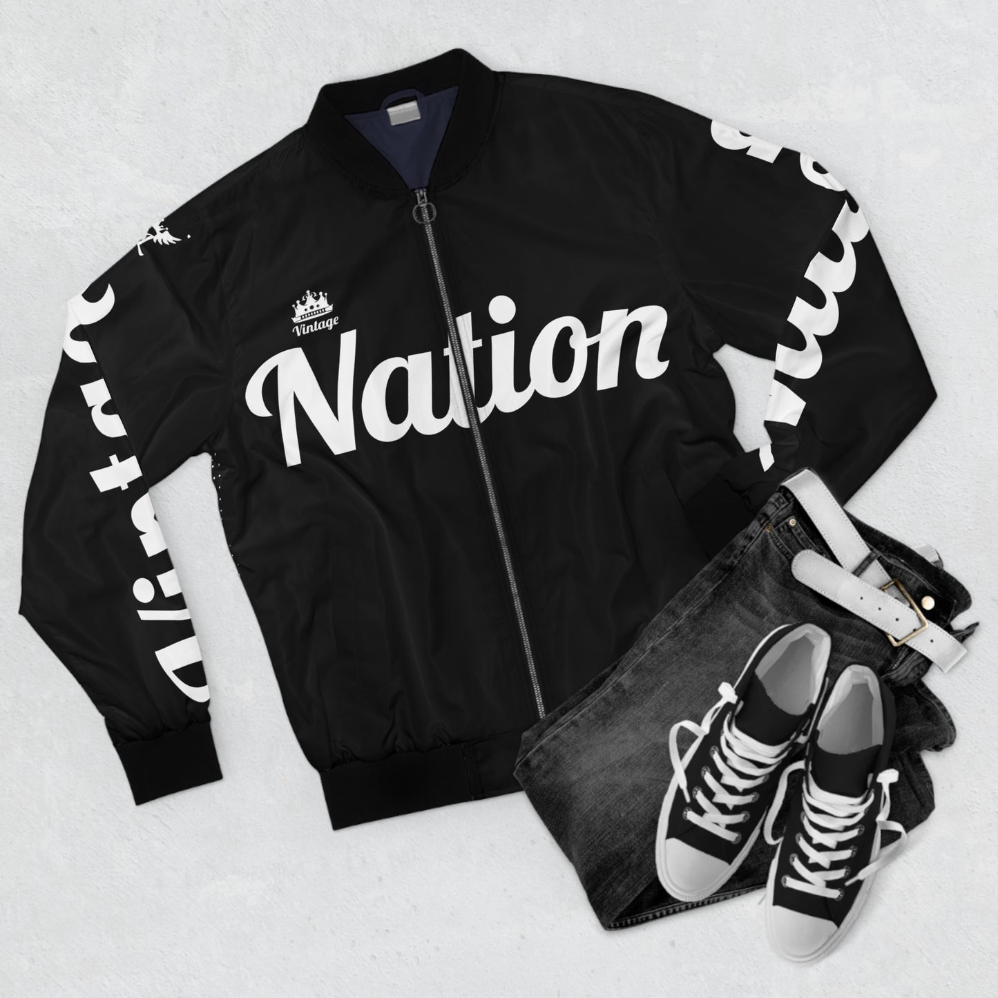 Men's Black/White Vintage Nation T.O.K. Bomber Jacket (AOP)
