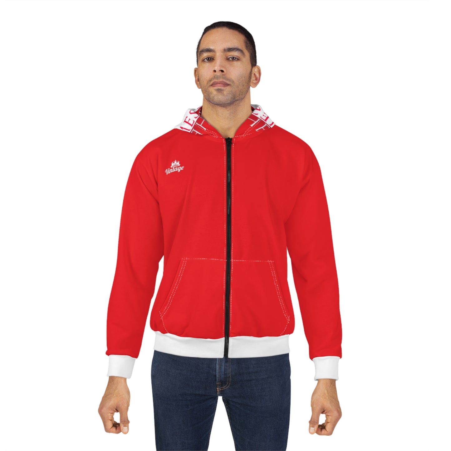 Vintage Red L.O.H. Art Lust Hermes Unisex Zip Hoodie (AOP)