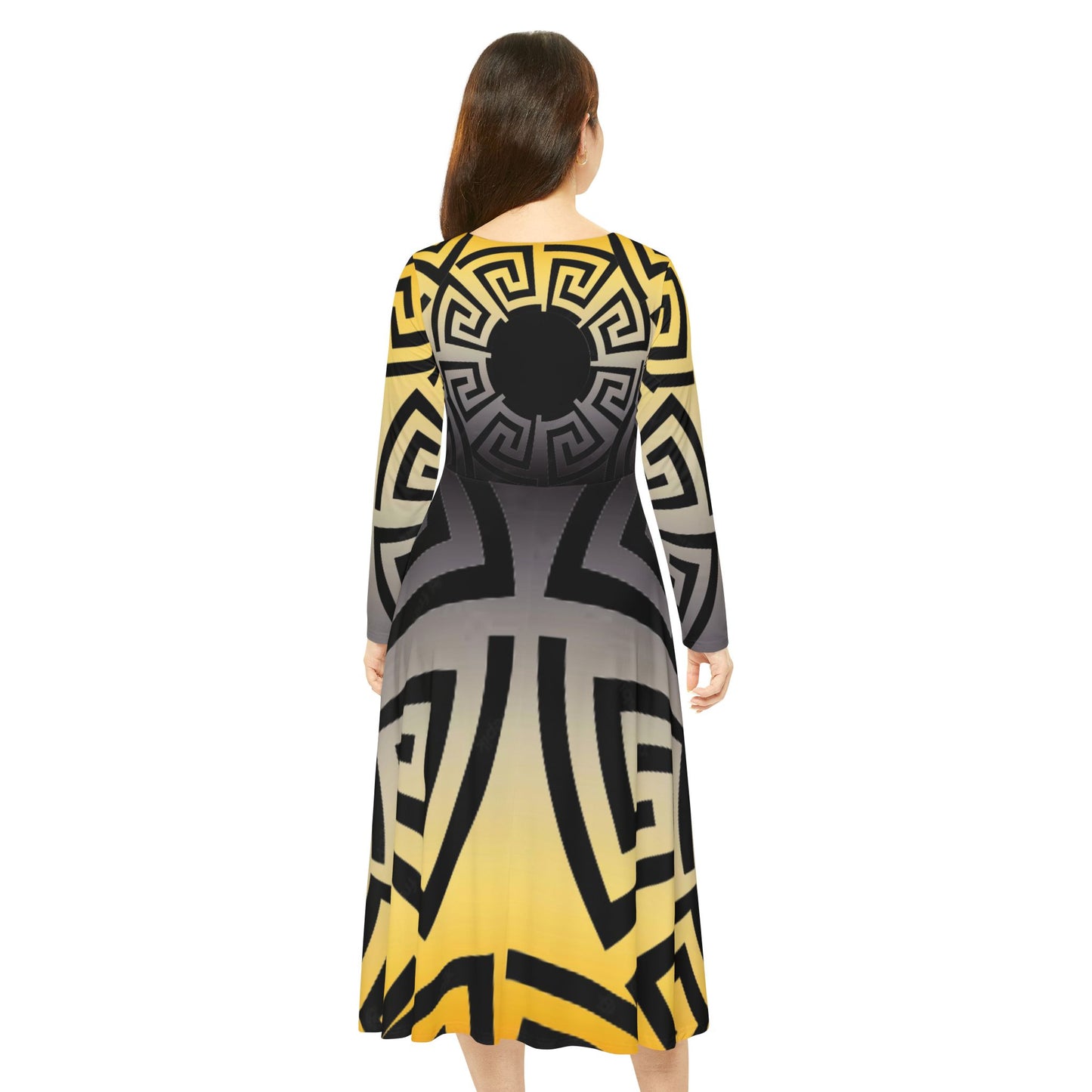 Women's Grey/Yellow Greek Pattern Art Lust Dance Dress (AOP)