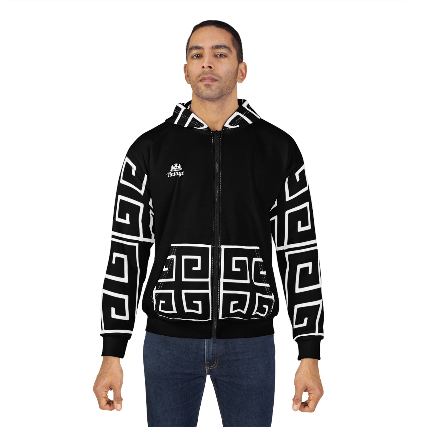Vintage Art Lust Greek Patterned Unisex Zip Hoodie (AOP)