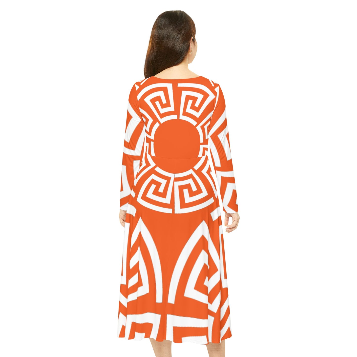 Women's Orange/White Greek Pattern Art Lust Dance Dress (AOP)
