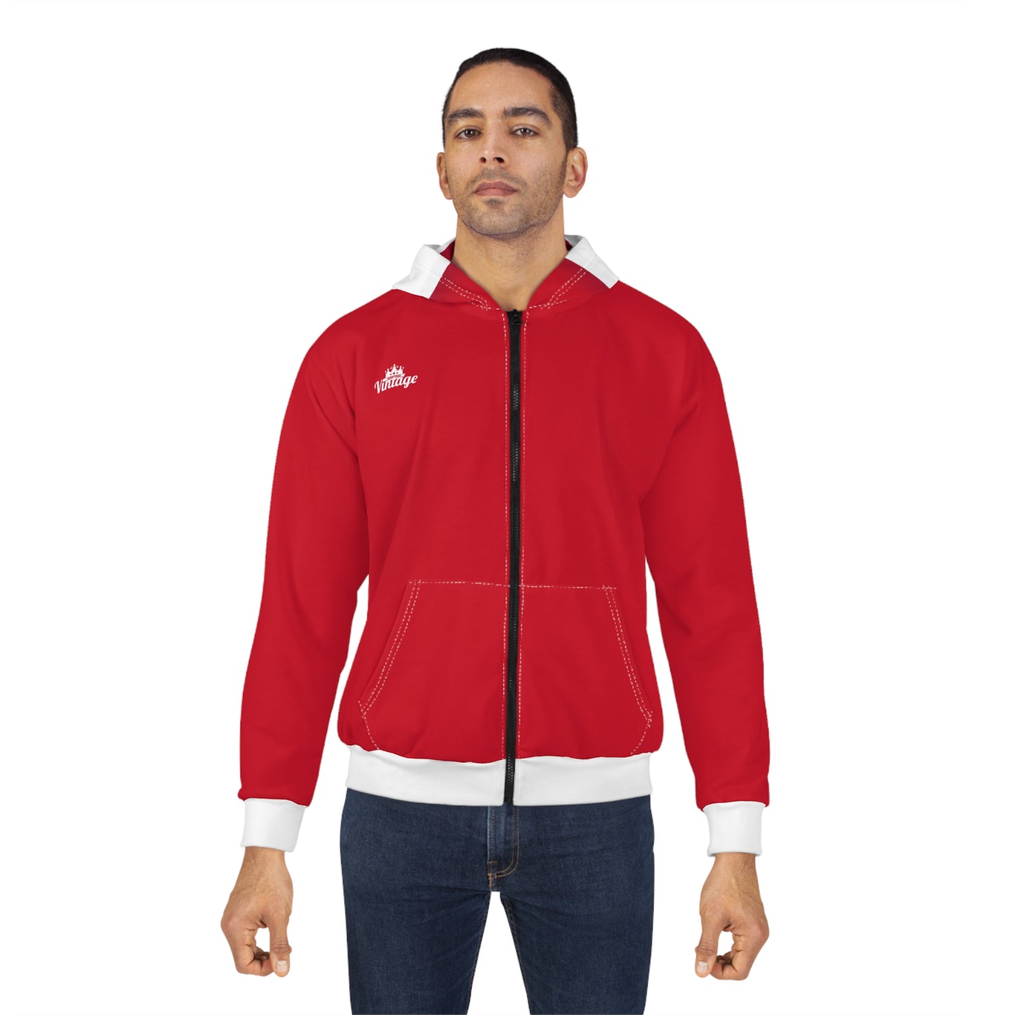 Vintage Red/White L.O.H. Art Lust Hermes Unisex Zip Hoodie (AOP)