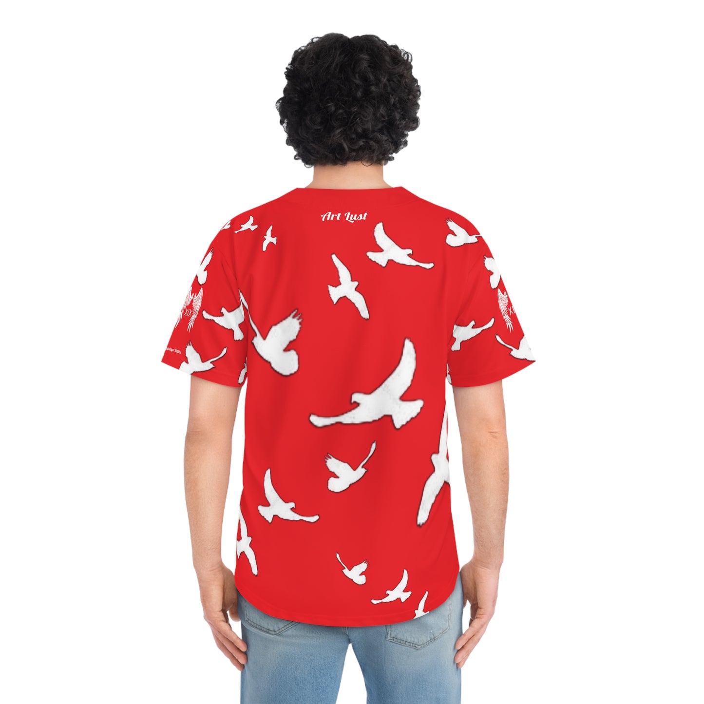 Men's Red/White Vintage Art Lust Dove's Above Baseball Jersey