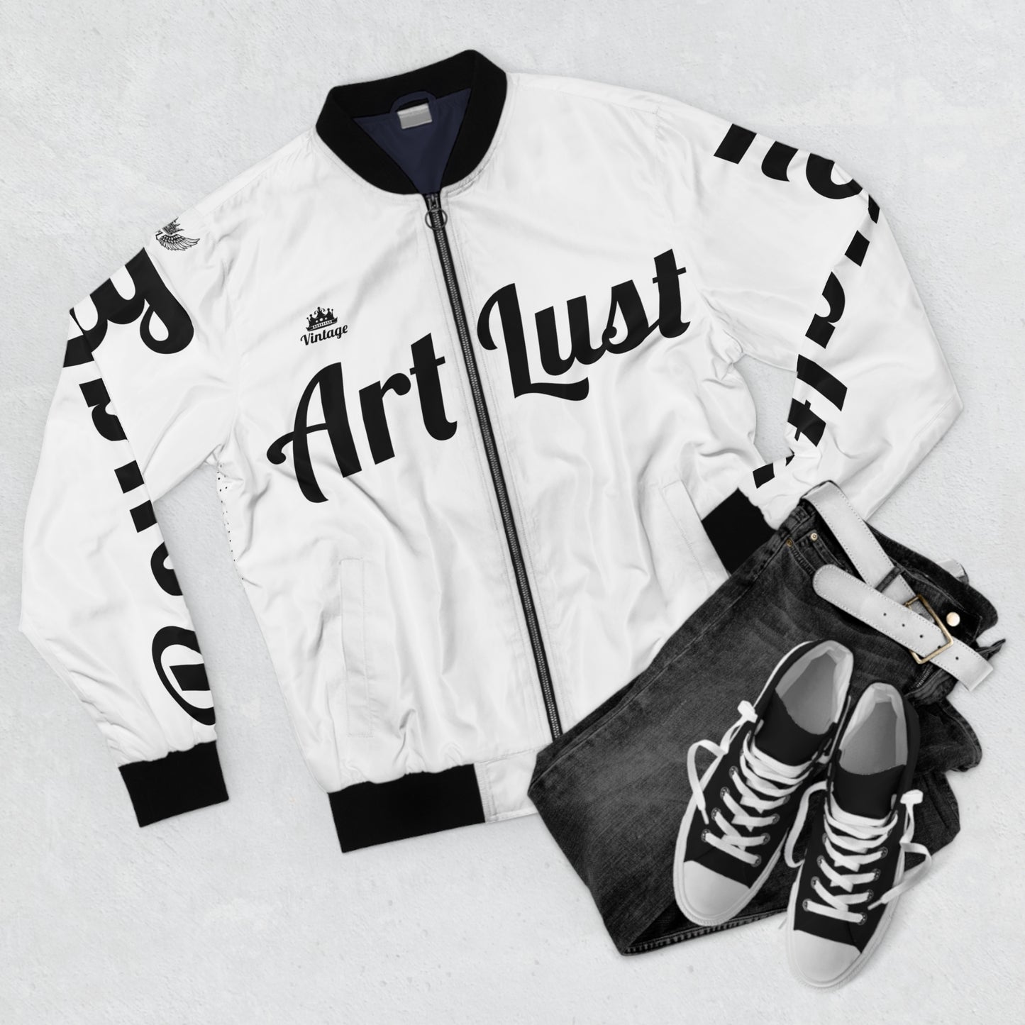 Men's Vintage Art Lust White/Black T.O.K. Bomber Jacket (AOP)