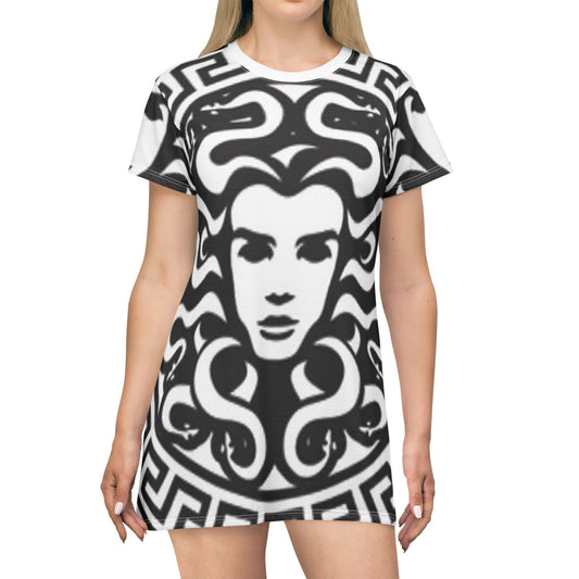 Lion Madusa Black/WhiteT-Shirt Dress (AOP)