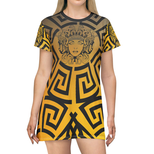 Yellow/Grey Gradient Madusa Leauge of Heirs Art Lust T-Shirt Dress (AOP)