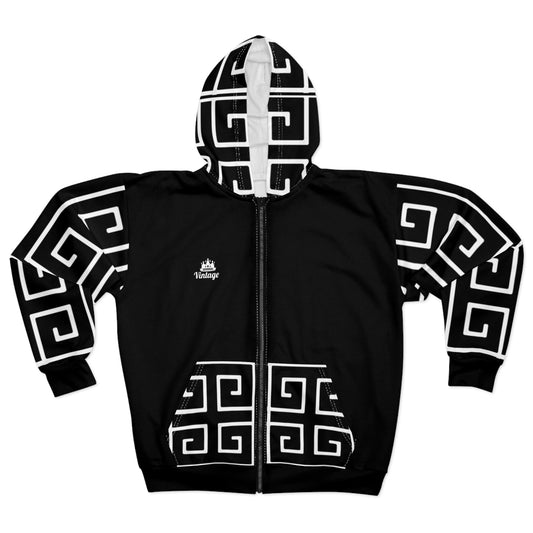 Vintage Art Lust Greek Patterned Unisex Zip Hoodie (AOP)