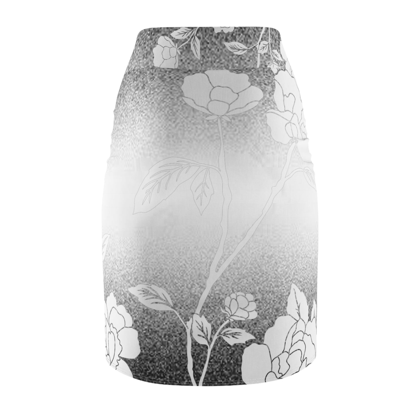 Women's Floral Black/White Gradient Pencil Skirt (AOP)