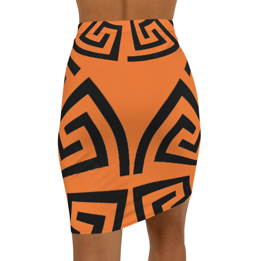 Women's Orange /Black Vintage Greek Art Lust Mini Skirt (AOP)