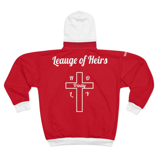 Vintage Red/White L.O.H. Art Lust Hermes Unisex Zip Hoodie (AOP)