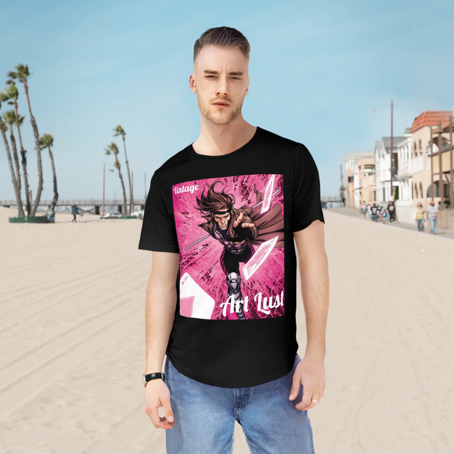 Men's Gambit Ill. Comic Art Lust Jersey Curved Hem Tee