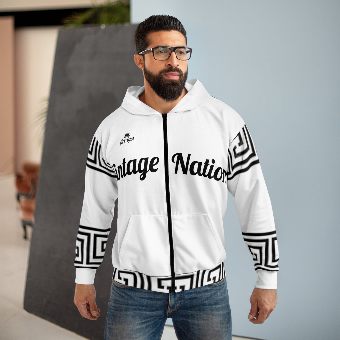 Vintage Art Lust Greek Pattern Unisex Zip Hoodie (AOP)