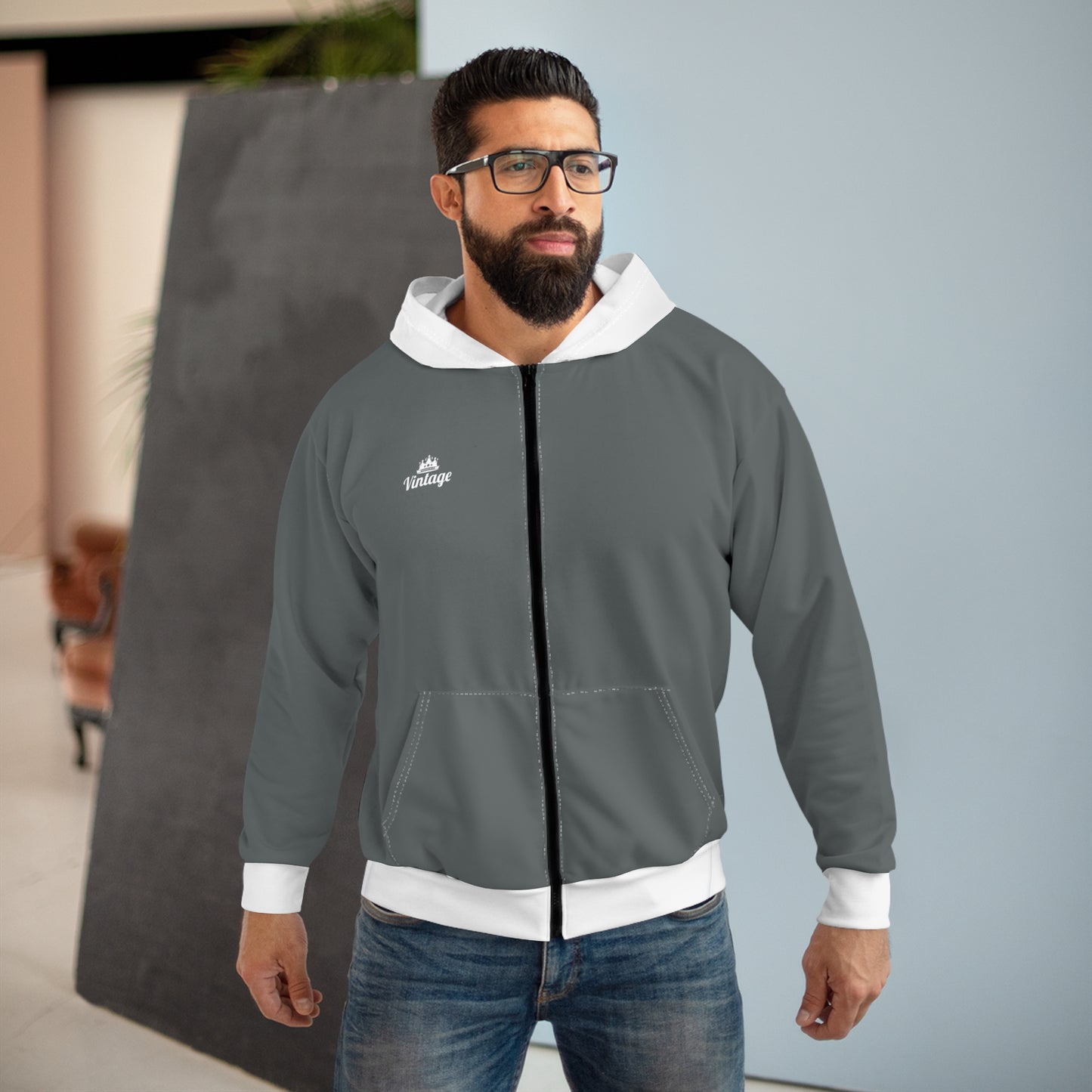 Grey Freecss Art Lust Zip Hoodie (AOP)