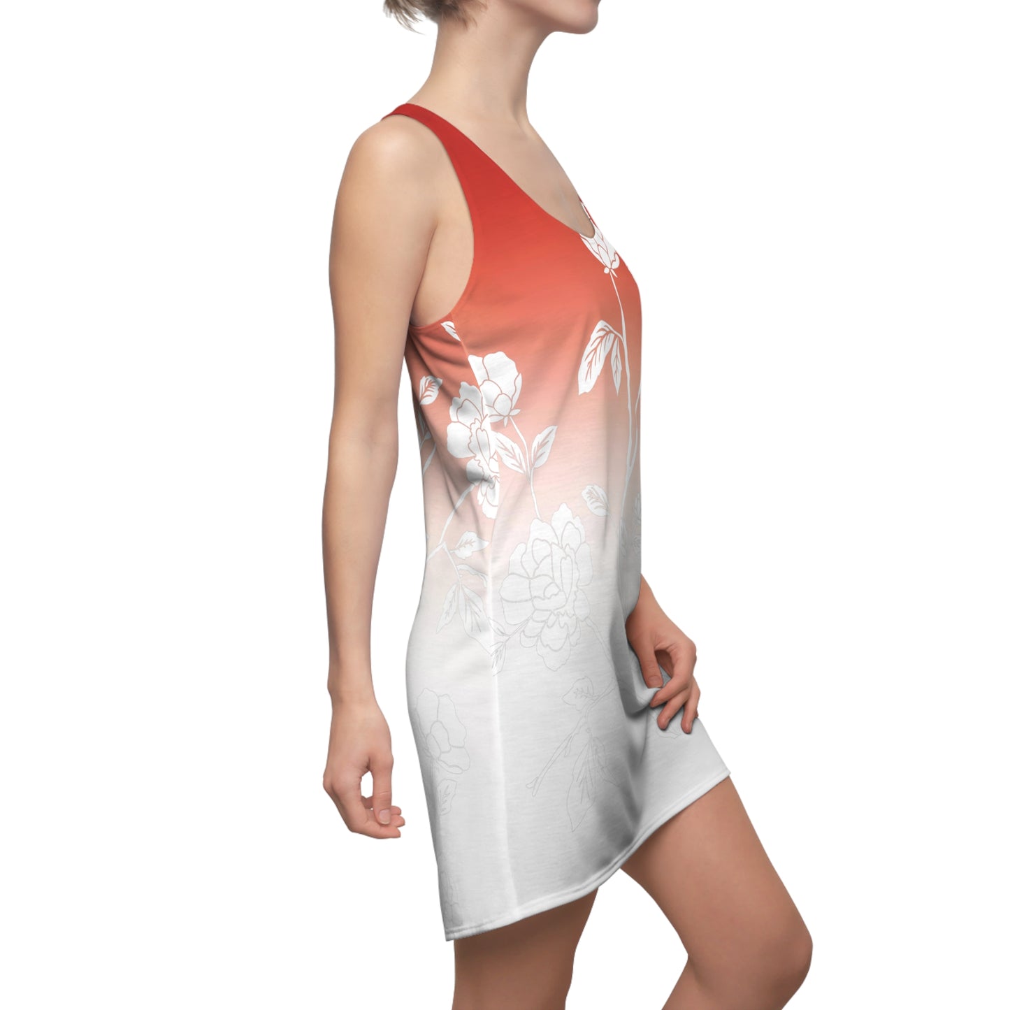 Women's Floral Red Gradient Cut & Sew Racerback Dress (AOP)