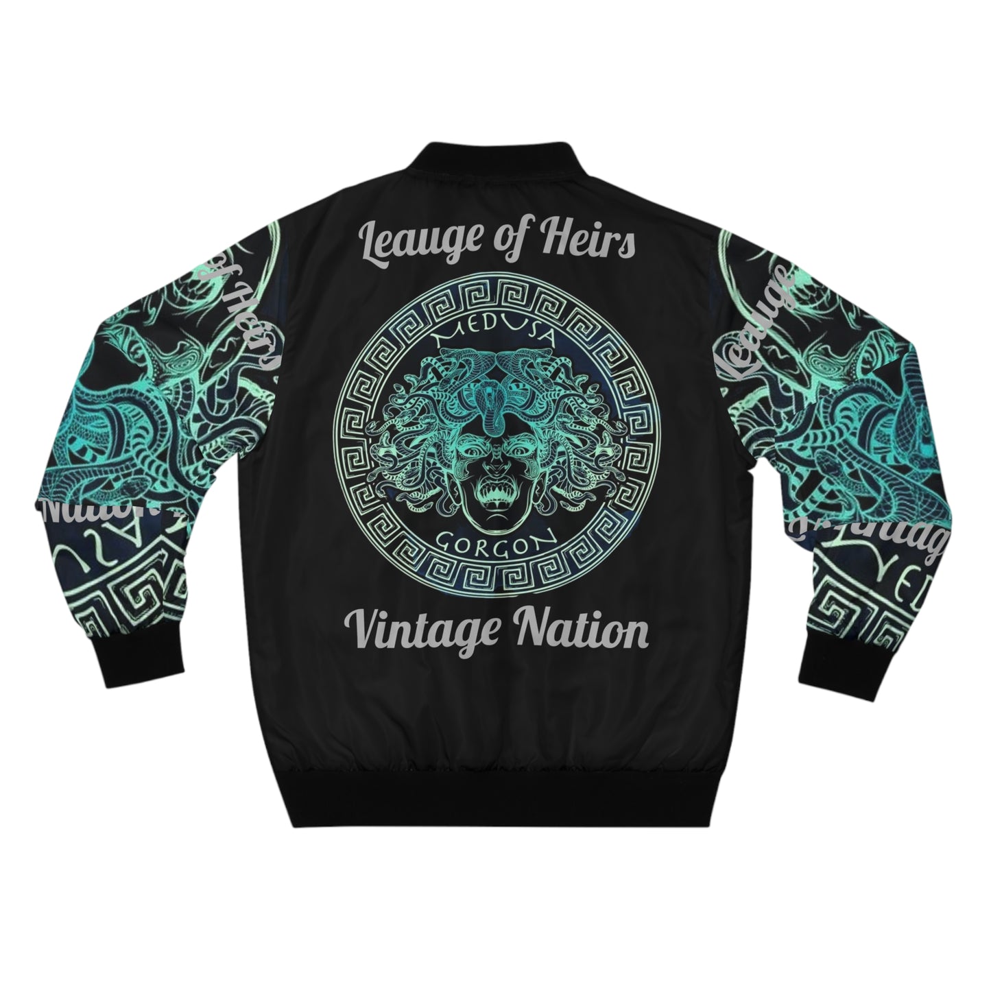 Men's Black/Green Hue Madusa Bomber Jacket (AOP)