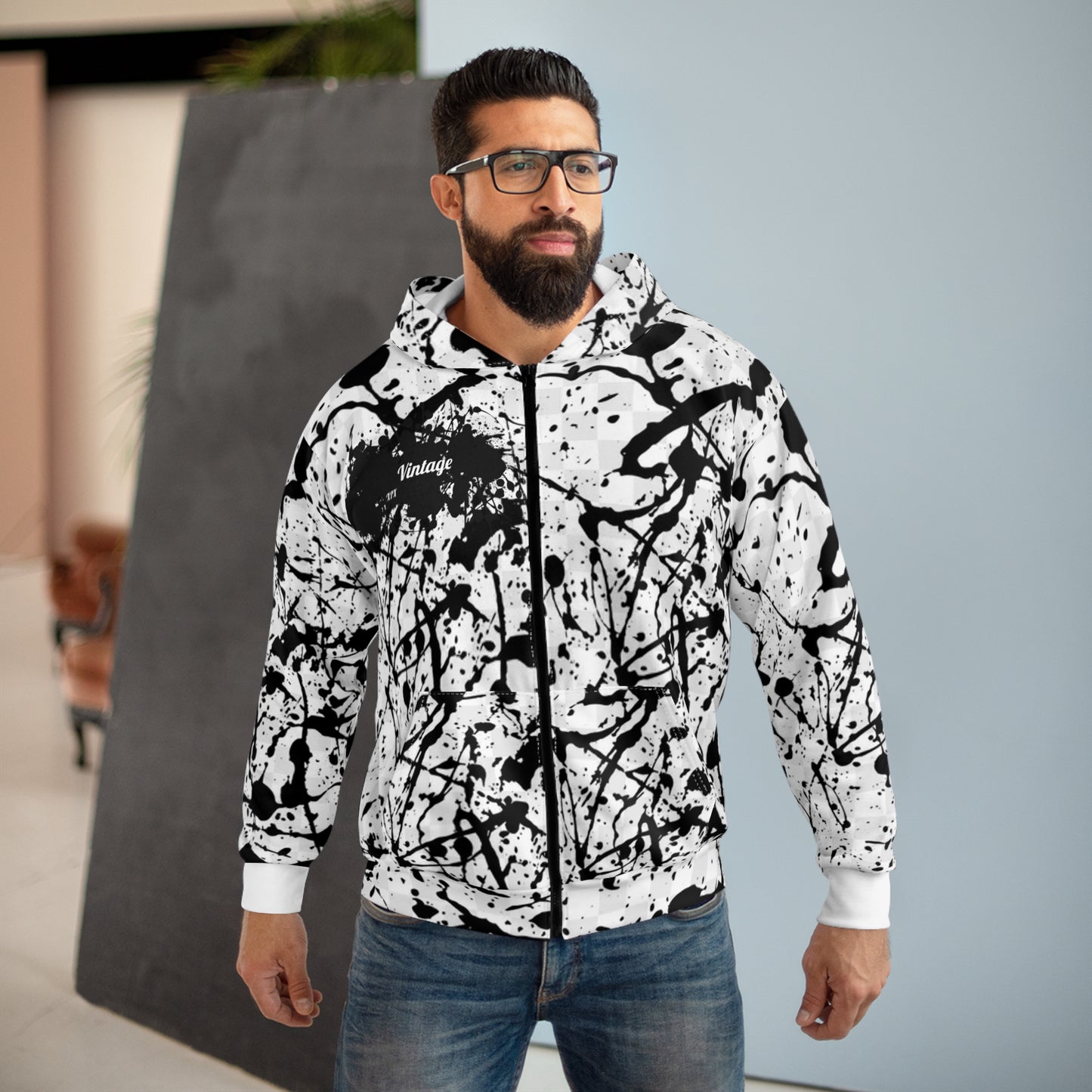 AOP Vintage Exotic Abstract Zip Hoodie