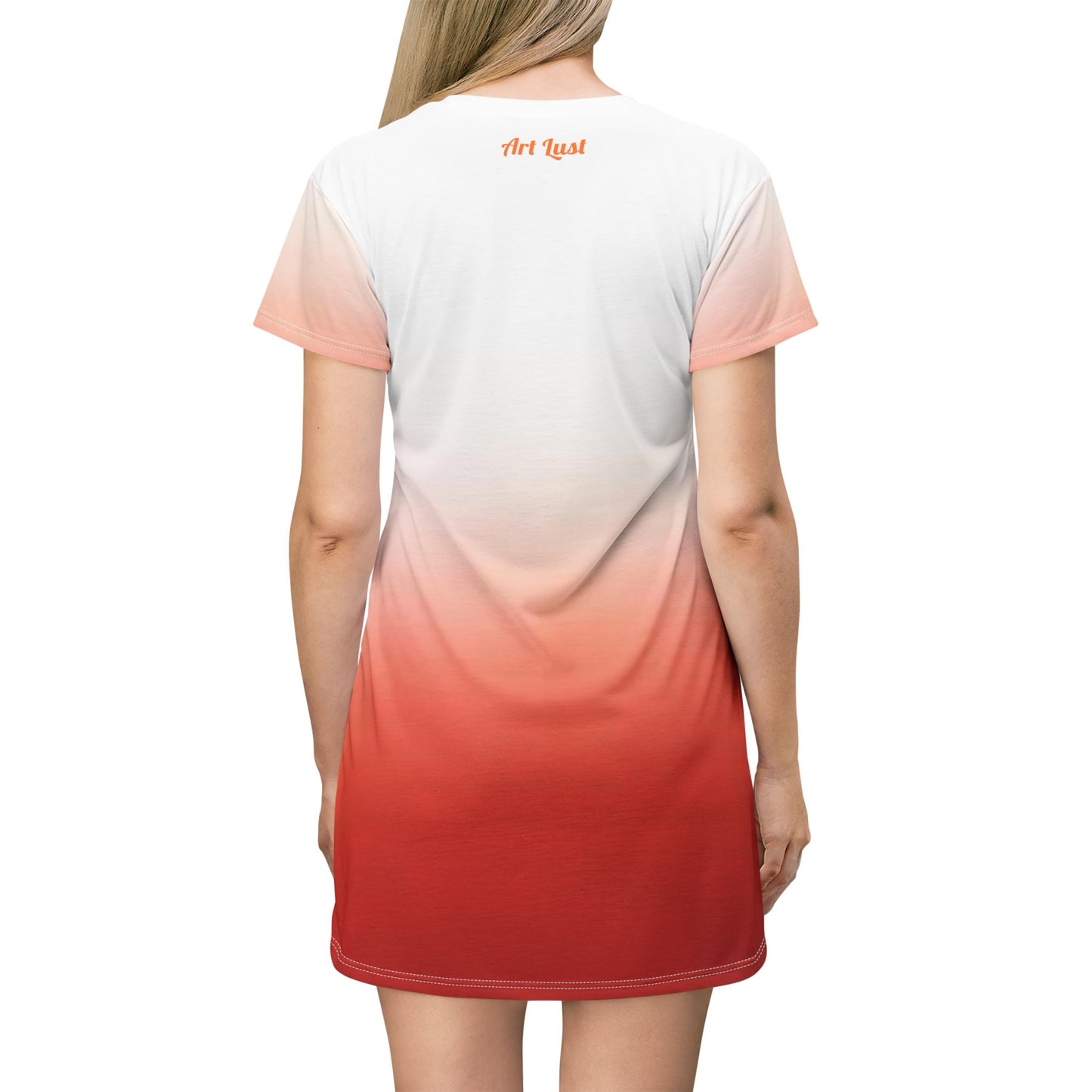 Orange Gradient Vintage Leauge of Heirs Art Lust T-Shirt Dress (AOP)