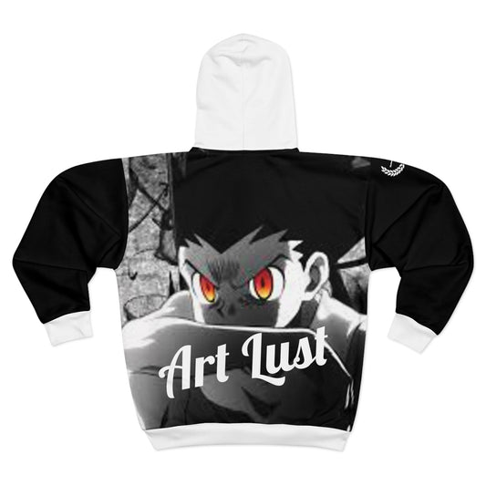 Black Freecss Art Lust Zip Hoodie (AOP)