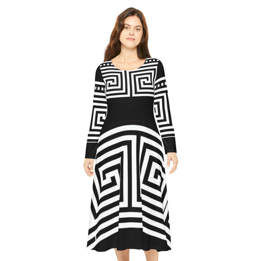 Women's Black on White Greek Pattern Art Lust Dance Dress (AOP)