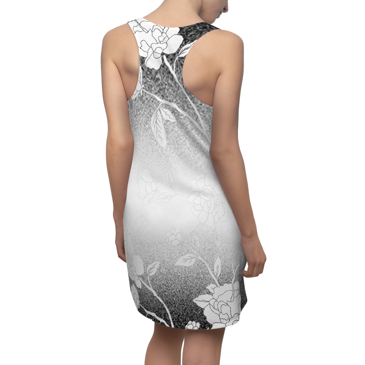 Women's Black/White Floral Gradient Cut & Sew Racerback Dress (AOP)