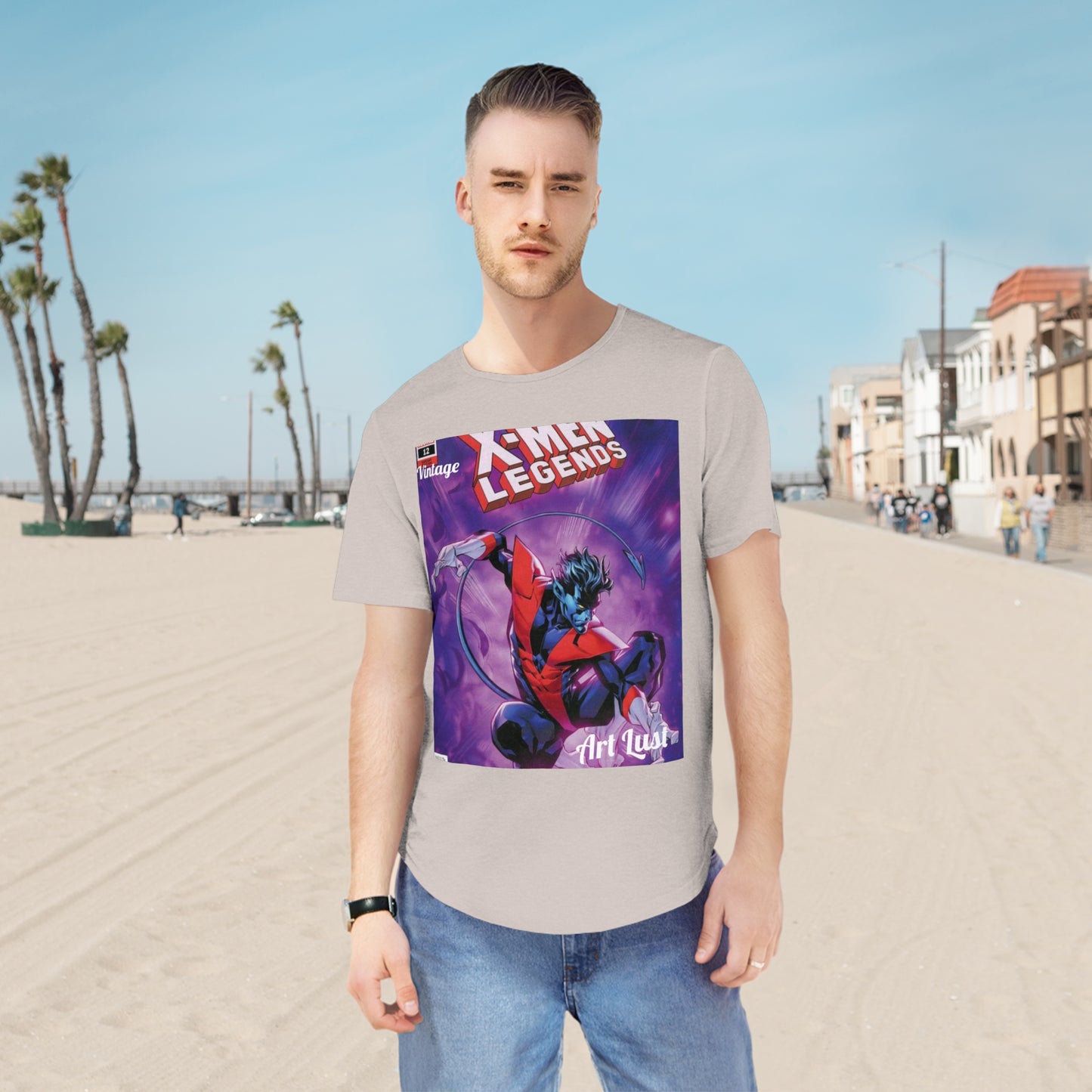 Men's Night Crawler Comic Art Lust Jersey Curved Hem Tee