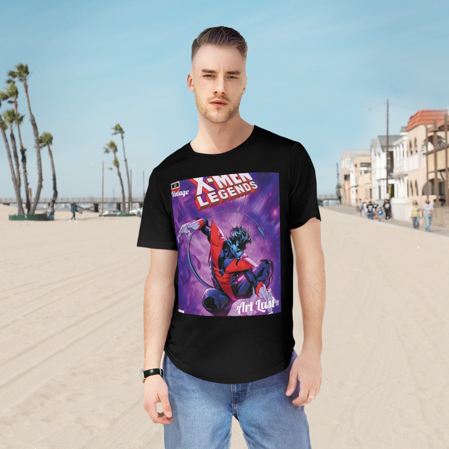 Men's Night Crawler Comic Art Lust Jersey Curved Hem Tee