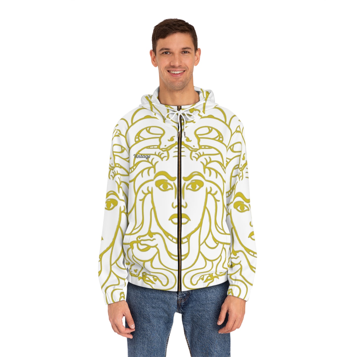 Men's Gold White Madusa Full-Zip Hoodie (AOP)