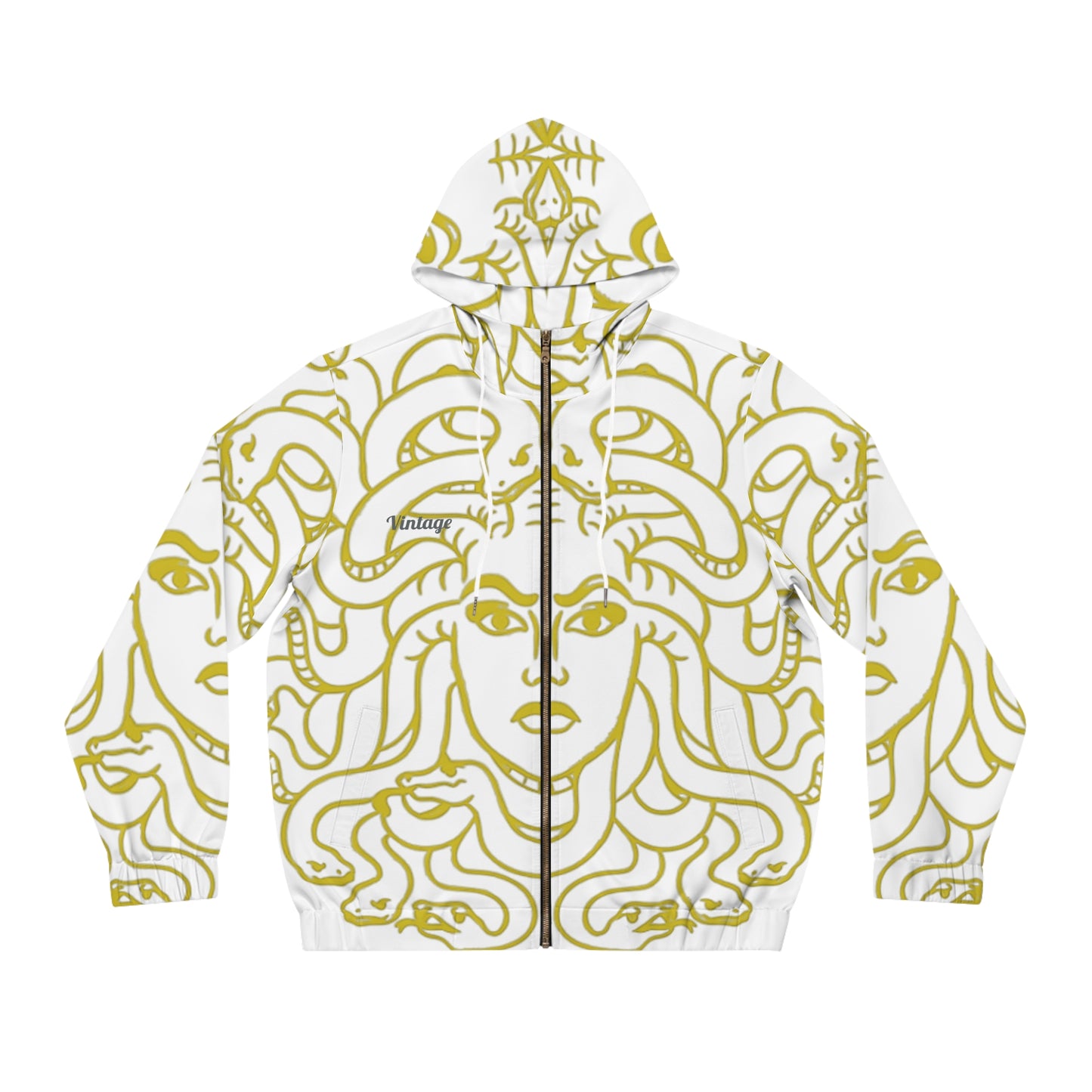 Men's Gold White Madusa Full-Zip Hoodie (AOP)