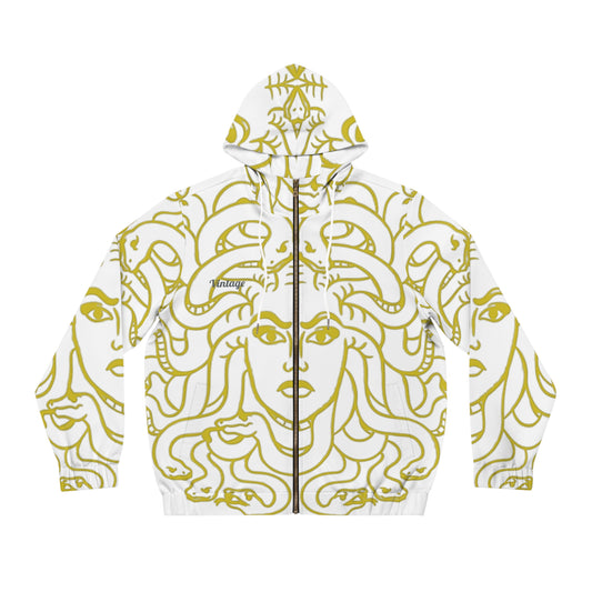 Men's Gold White Madusa Full-Zip Hoodie (AOP)