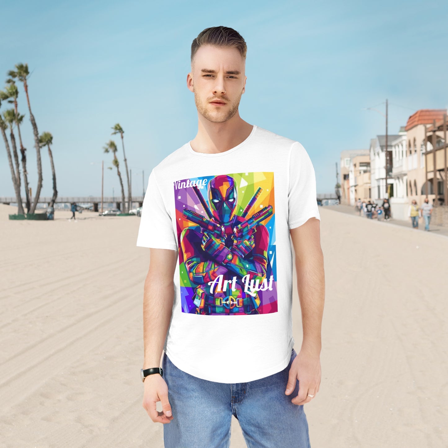 Men's Vintage Deadpool Art Lust Jersey Curved Hem Tee