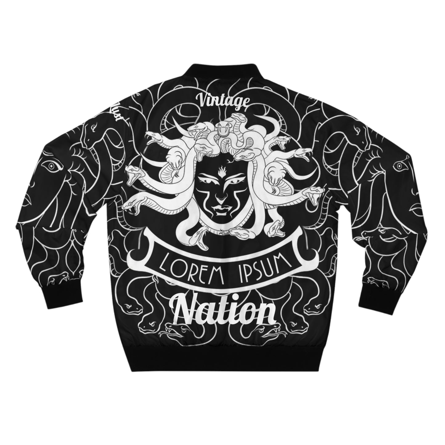 Men's Full Black/White Madusa Bomber Jacket (AOP)