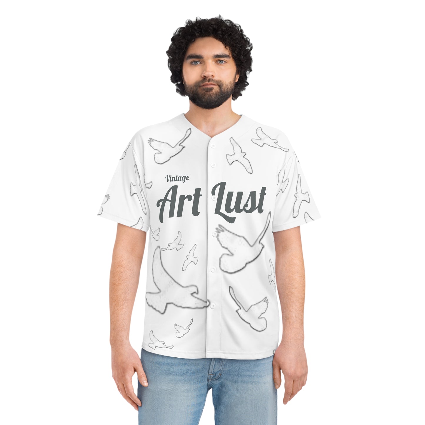Men's Grey/White Vintage Art Lust Dove's Above Baseball Jersey