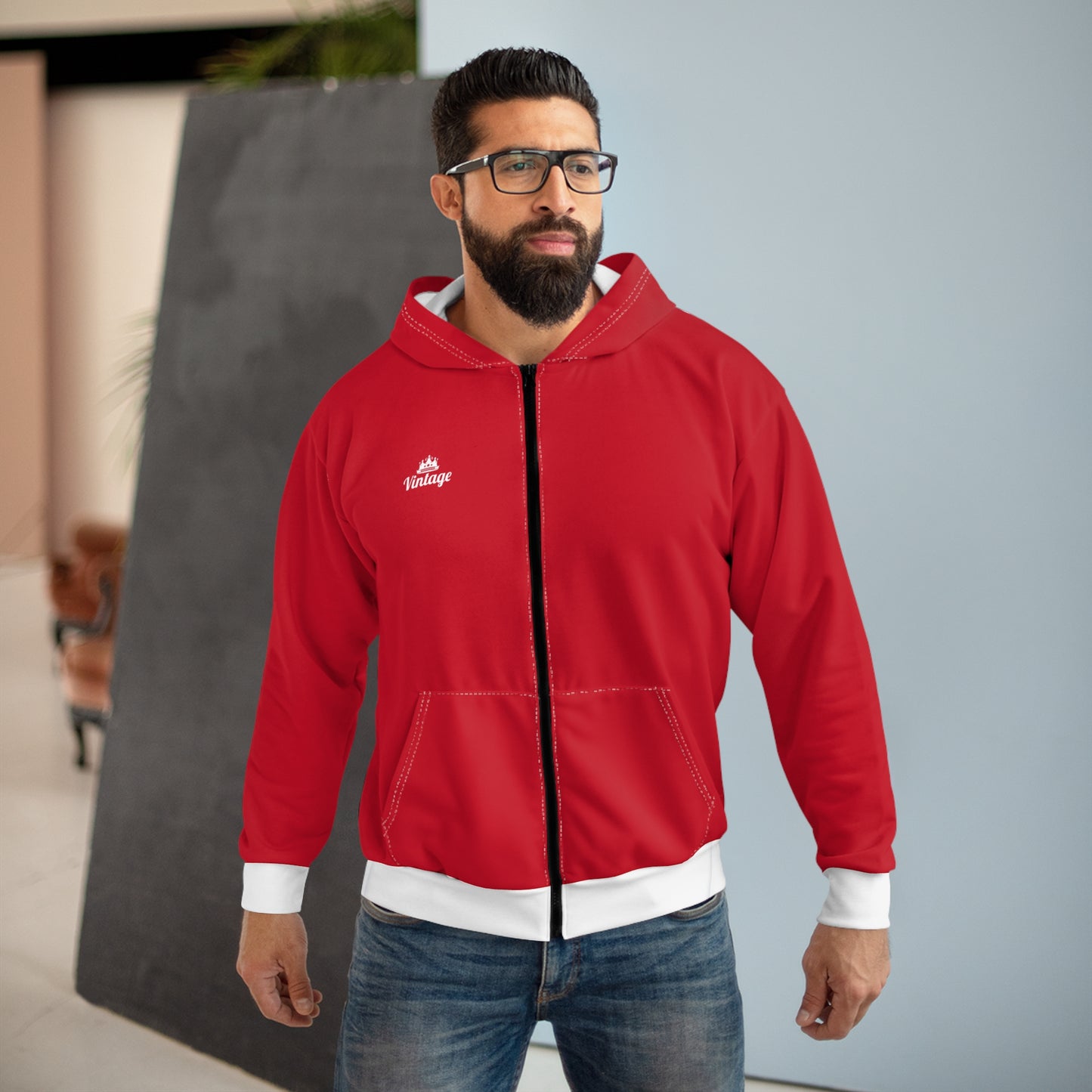 Red/White Demon Slayer Art Lust Zip Hoodie (AOP)