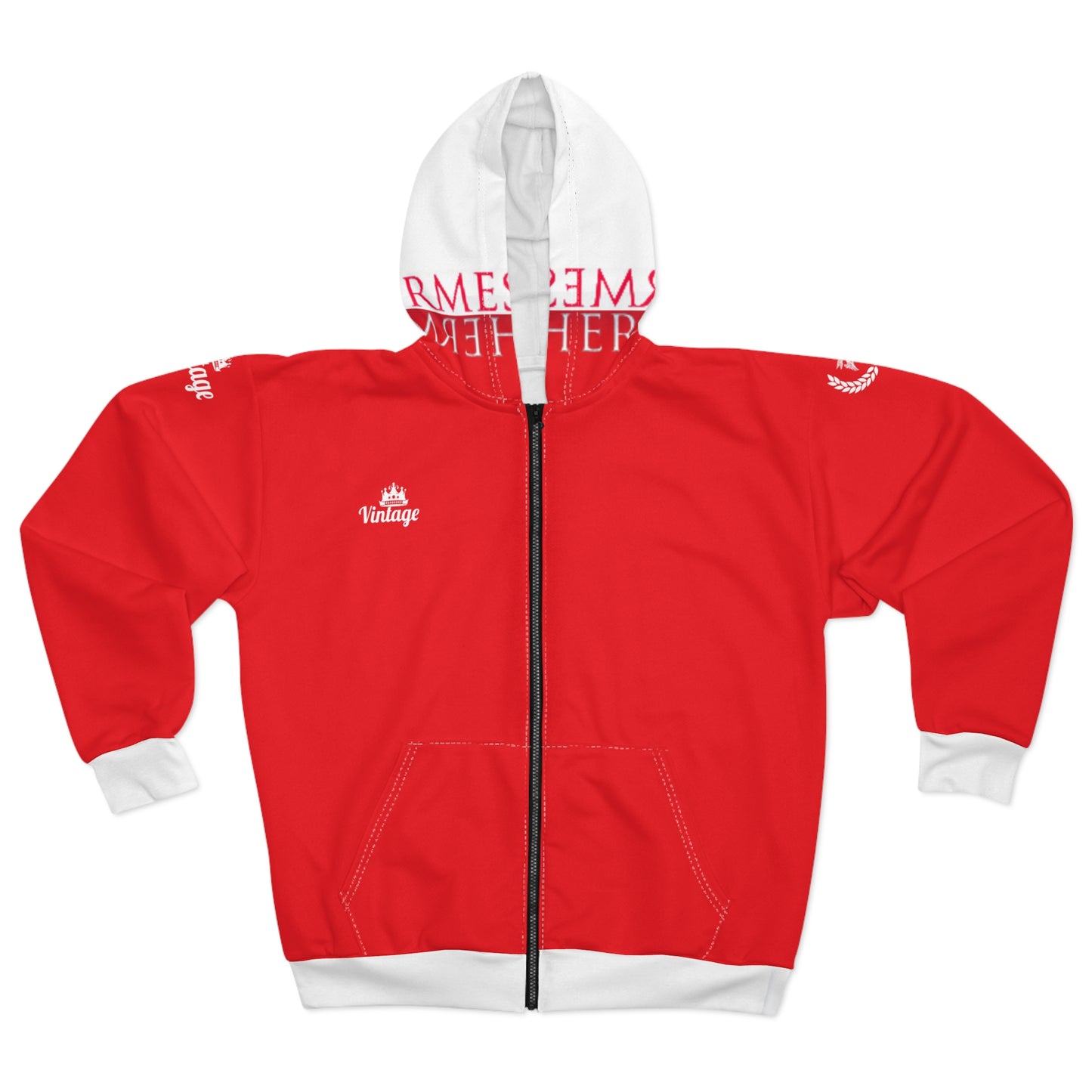 Vintage Red L.O.H. Art Lust Hermes Unisex Zip Hoodie (AOP)