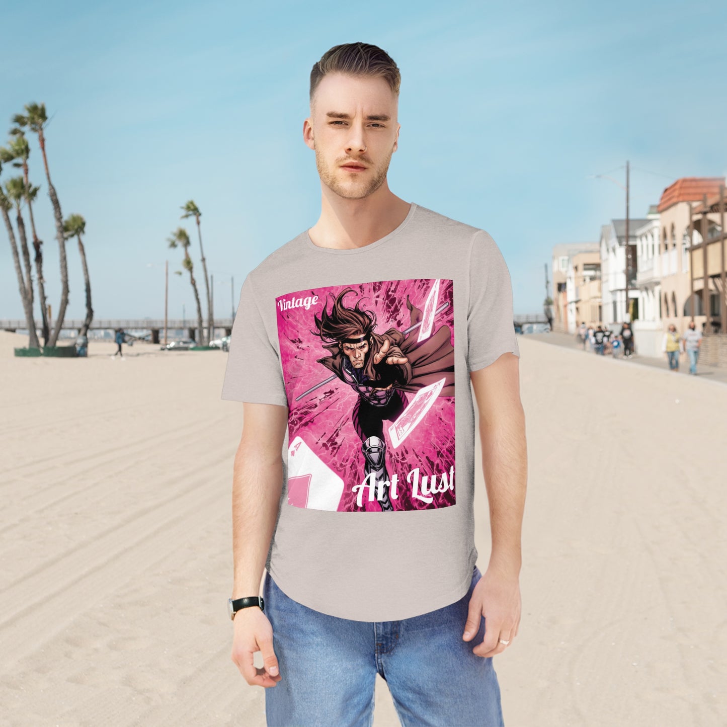 Men's Gambit Ill. Comic Art Lust Jersey Curved Hem Tee