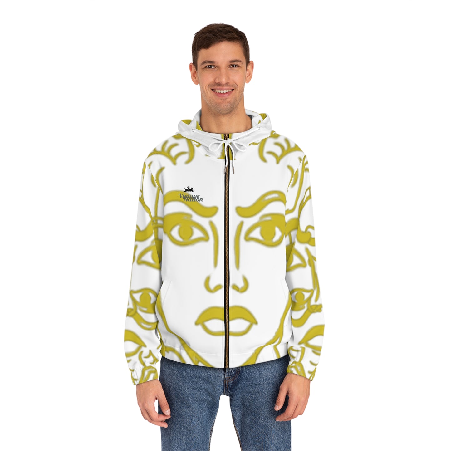 Men's Gold White Madusa Full-Zip Hoodie (AOP)