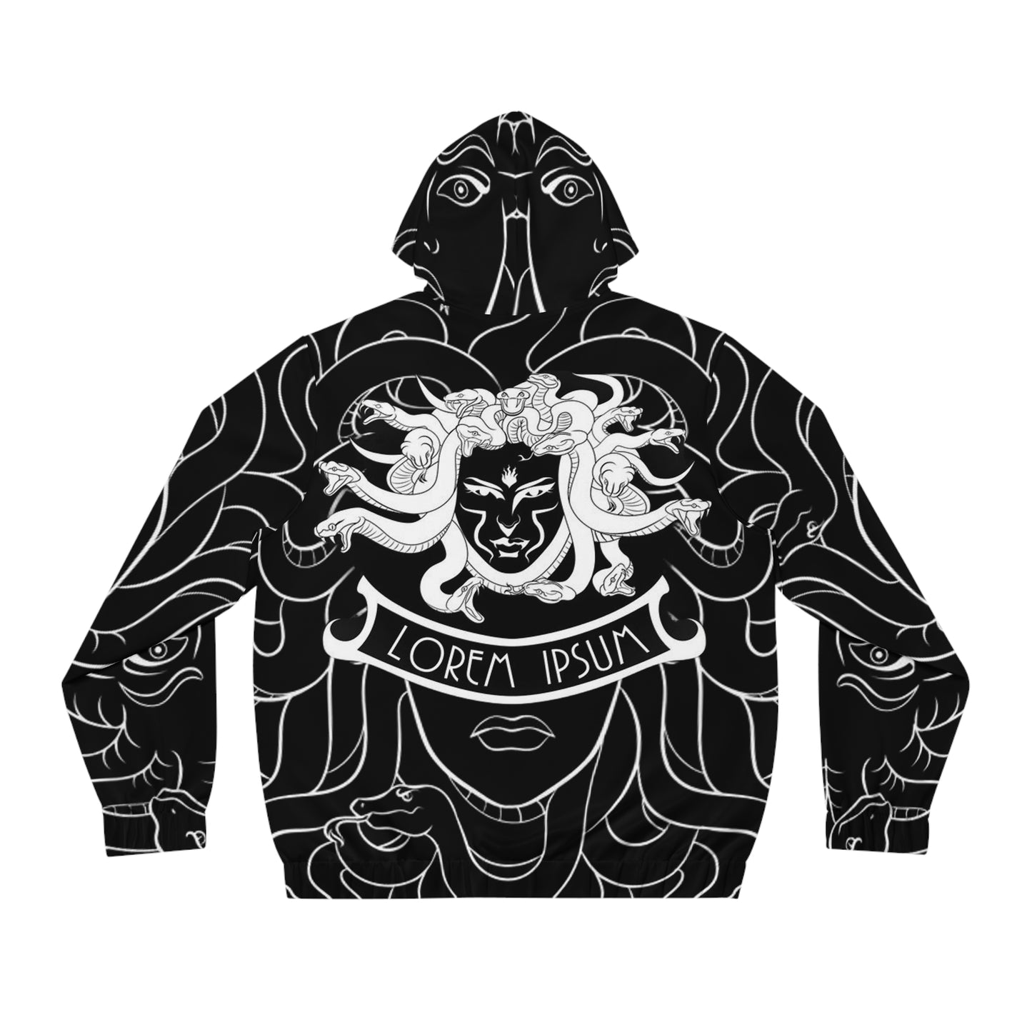 Men's White/Black Madusa Full-Zip Hoodie (AOP)